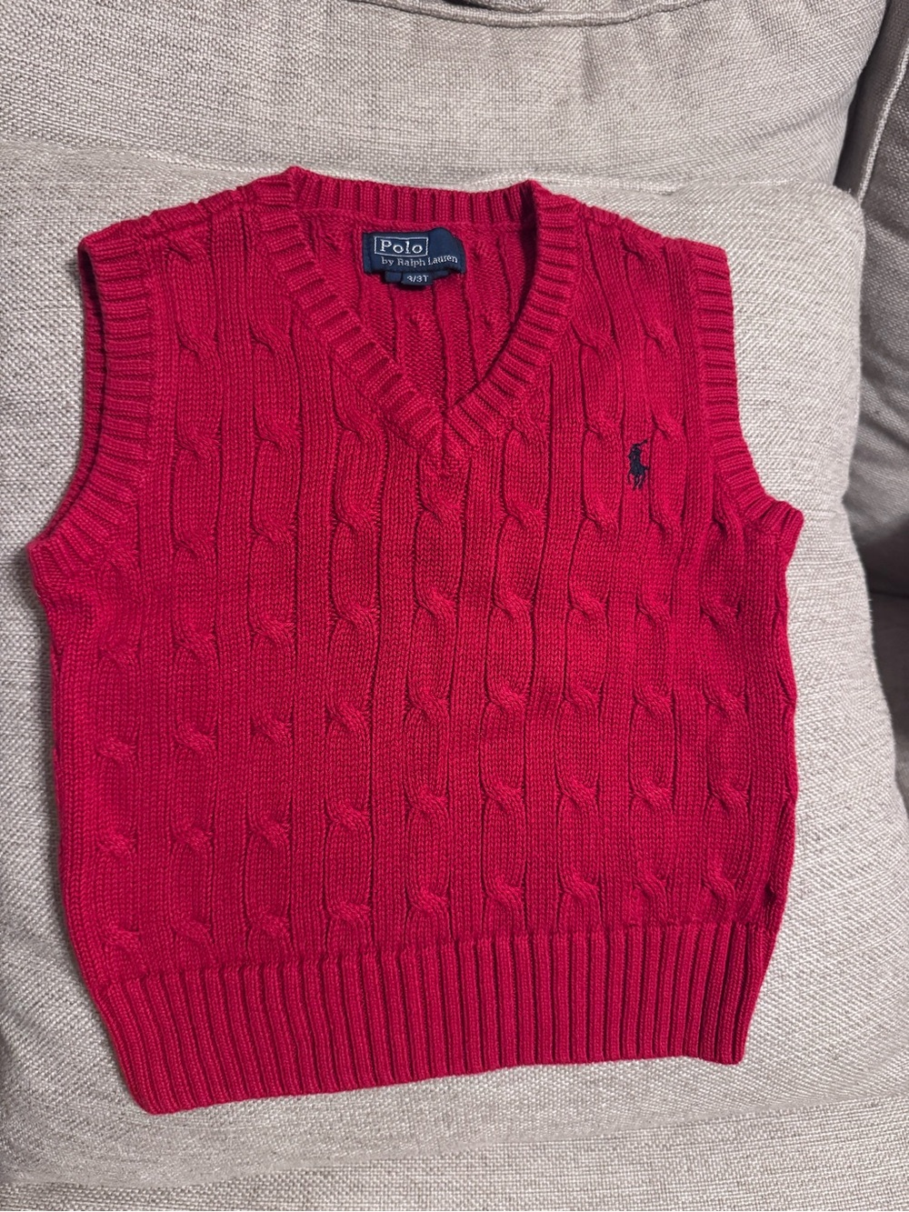 Polo by Ralph Lauren Bright Red Cable-Knit V-Neck Sweater Vest